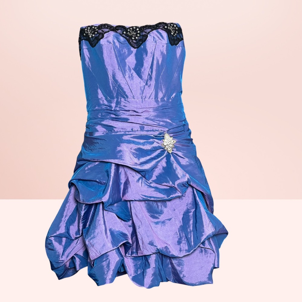 Quiz Strapless Mini Dress Purple Sequin Lace Bubble Hem Y2K Party UK 8